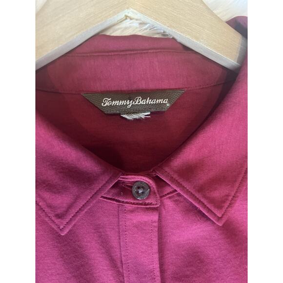 Tommy Bahama Womens Button Blouse Size XL 100% Cotton Roll Tab Casual Burgundy - Picture 7 of 11